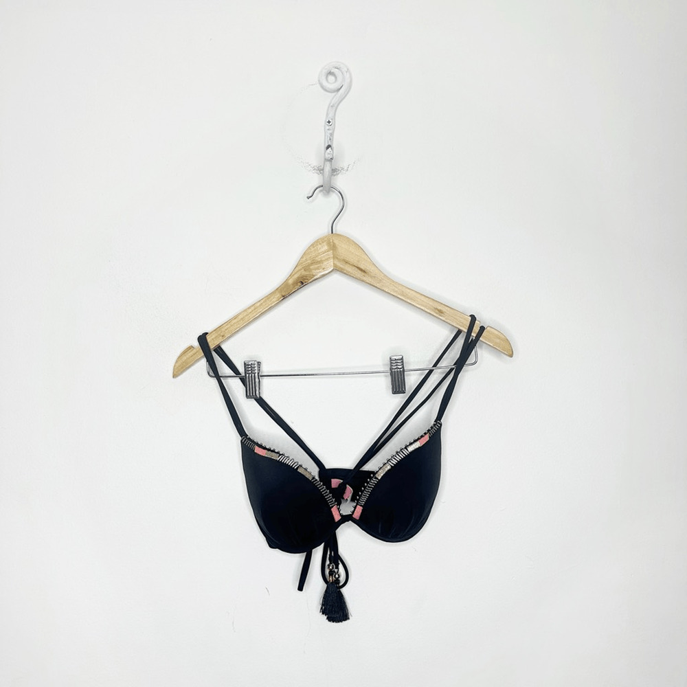 Y2K 00s VICTORIA'S SECRET THE GORGEOUS Push Up Bikini Tassel Black Underwire 34B